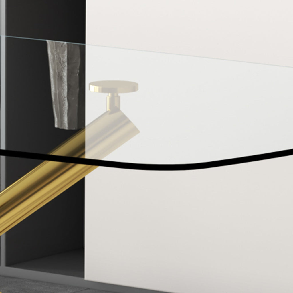 Large Modern Minimalist Rectangular Glass Dining Table with 0.39' Tempered Glass Top and Gilded Metal Legs for Kitchen, Dining Room, Living Room, Meeting Room, Ballroom 71' x 35.4' x 30'.