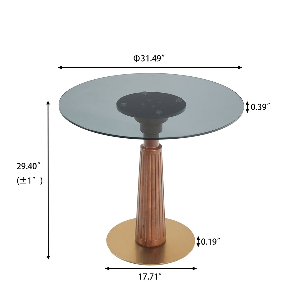 Modern Round Dining Table, 33.5' Tempered Glass Table with Wooden Leg & Gold Base, 2 - Person Kitchen Table for Small Space, 150lbs Weight Capacity(Only the Negotiation Table)