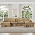Classic U Shape 4 Seater Modular Sectional Sofa Couch with Flared Arms and Removable Ruffles Pleats Skirts and Spindle Legs, Chenille Deep Seat Cloud Sofa with Movable Ottomans, Light Coffee