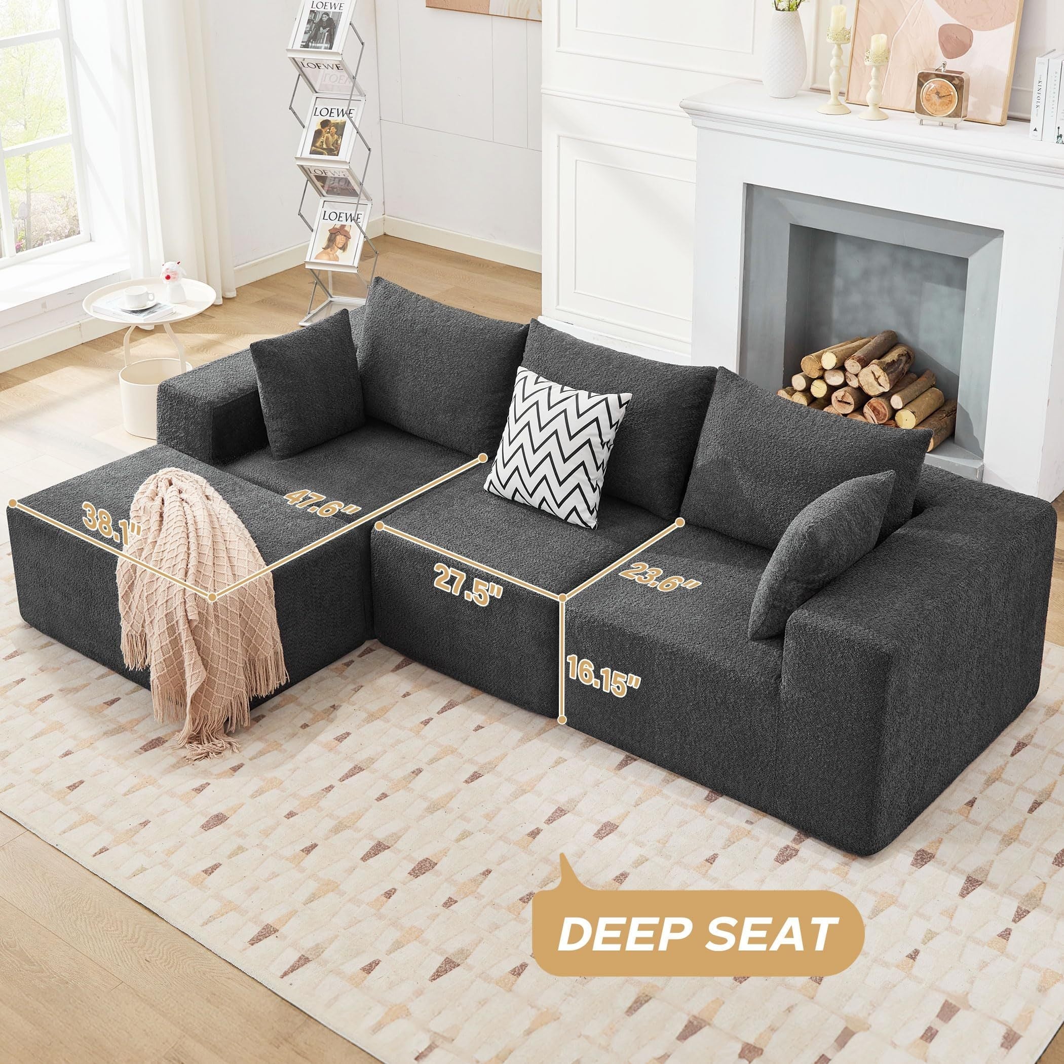 103' Modular Sectional Sofa, L Shaped Cloud Sectional Couch with Deep Seats, Modern Boneless Couch with Chaise, No Assembly Foam Couches, Upholstered Couches for Living Room & Bedroom & Game Room