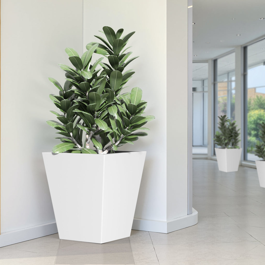 22' H Tall Metal Tapered Planter – Large Outdoor & Indoor Garden Plant Pot with Drainage Hole and Rubber Plug, Stylish Burnished White Finish for Home and Patio