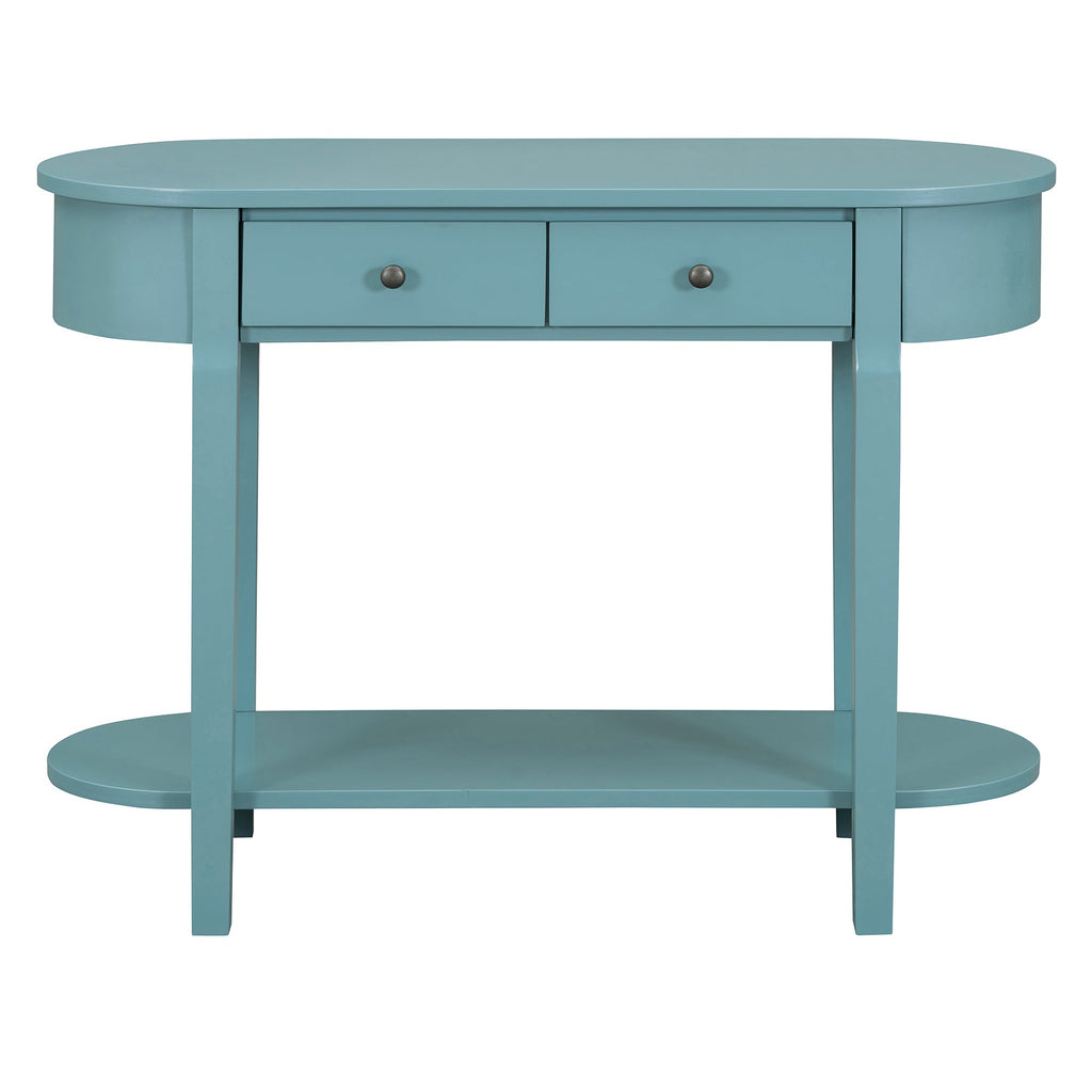 TREXM Elegant Retro Console Table with Curved Design and Smooth Glaze for Entryways, Living Rooms and hallways (Turquoise Green)