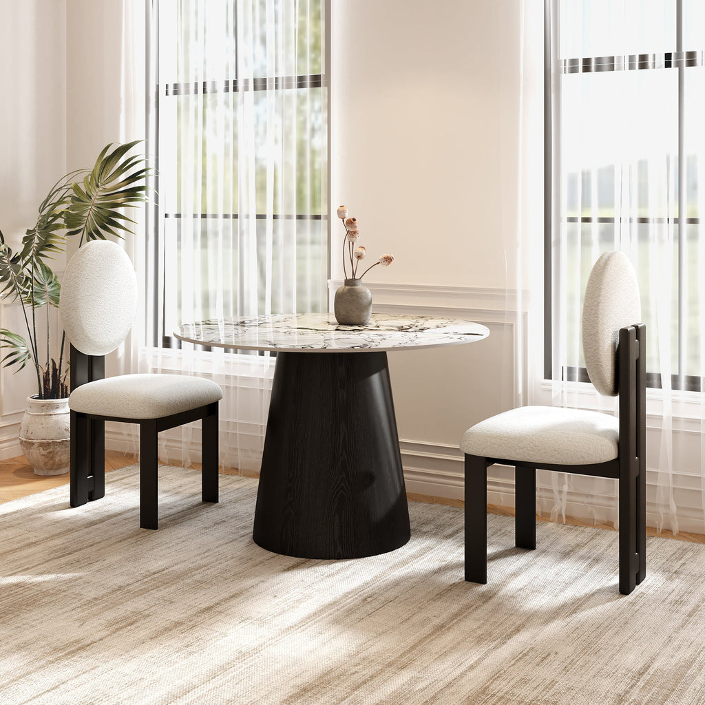 Small Round Modern Dining Table 43' Kitchen Table With Black Pedestal For 5 Person - White Black