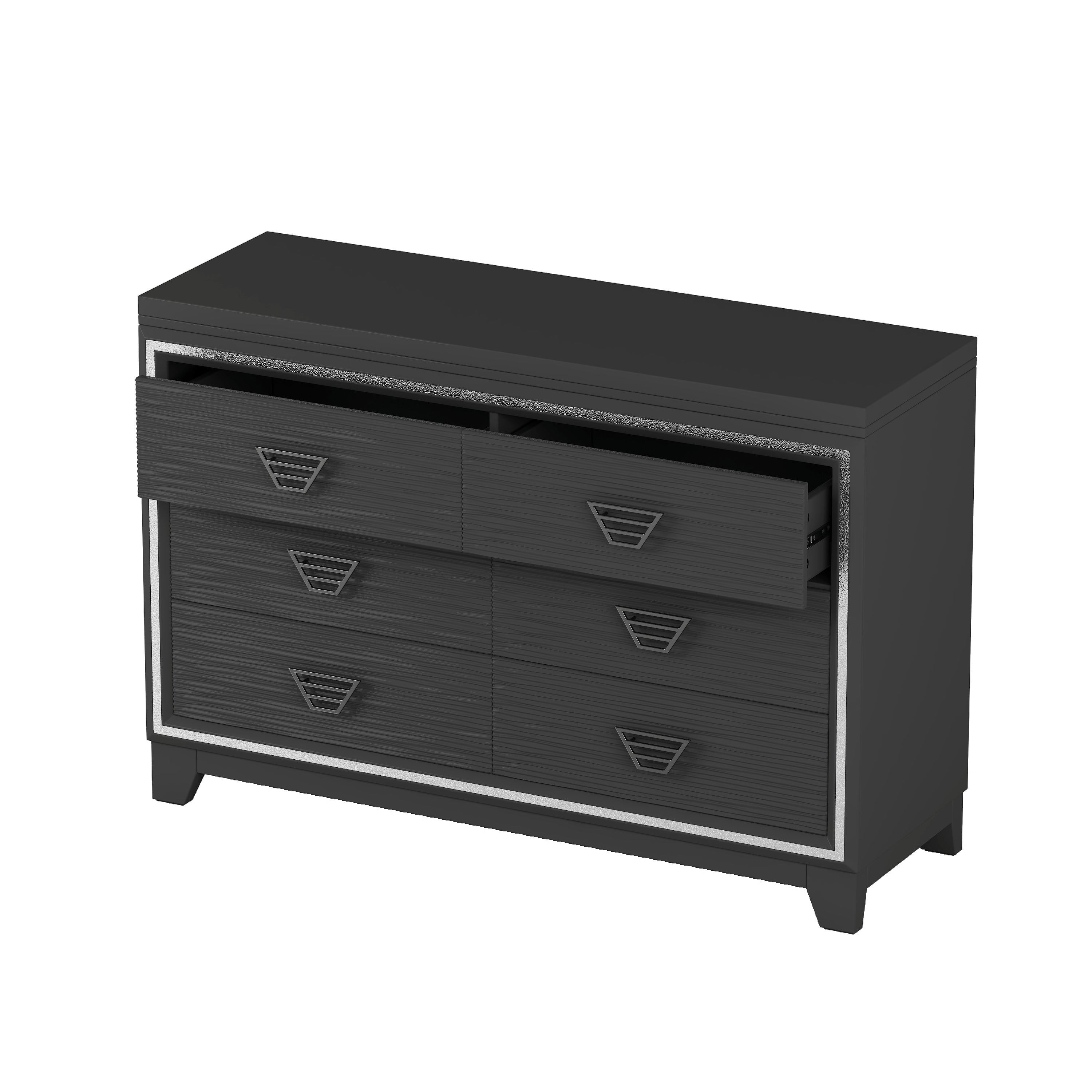 Elegant Dresser with Metal Handle and Sparkling Shiny Decoration, Storage Cabinet with 6 Drawers for Bedroom, Living Room, Black