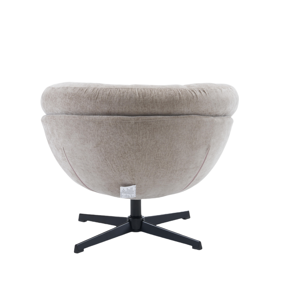 Modern Chenille Office Chair, 360° Swivel Club Chair/Accent Chair with Removable Cushion, Round Office Chair, Black Metal Base, Cotton Material, Living Room, Bedroom, Reading Corner, Office (Brown)