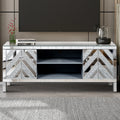 47 Inch Mirror TV Media Console with Diamond Glass Doors, Dual Door Design with Open Storage Space, Compatible with 50-Inch TVs, Modern Decor for Living Room & Bedroom