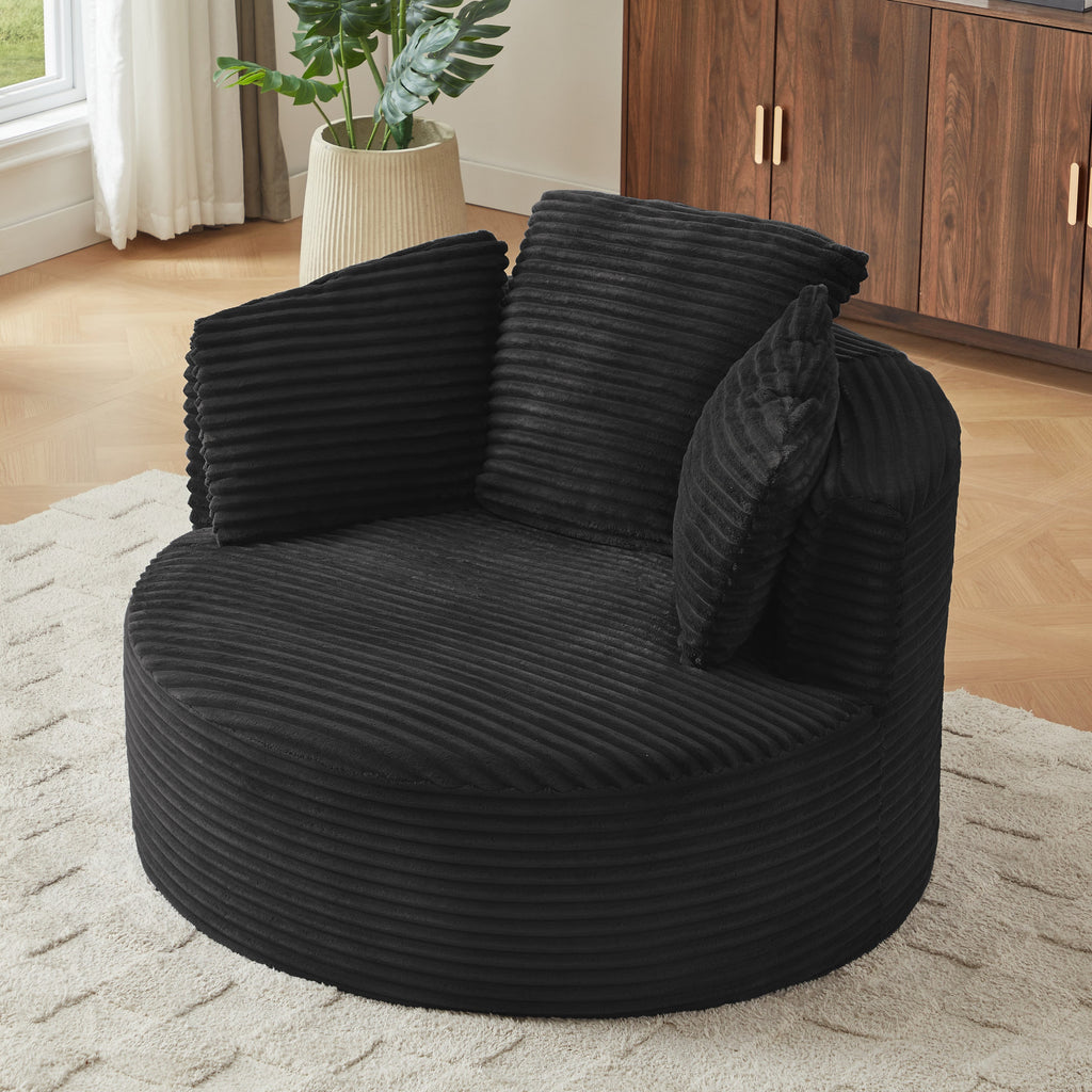 Compressible Corduroy Round Chair with Cushioned Backrest - Modern Comfort Seating for Living Room,Office,Apartment(no swivel)