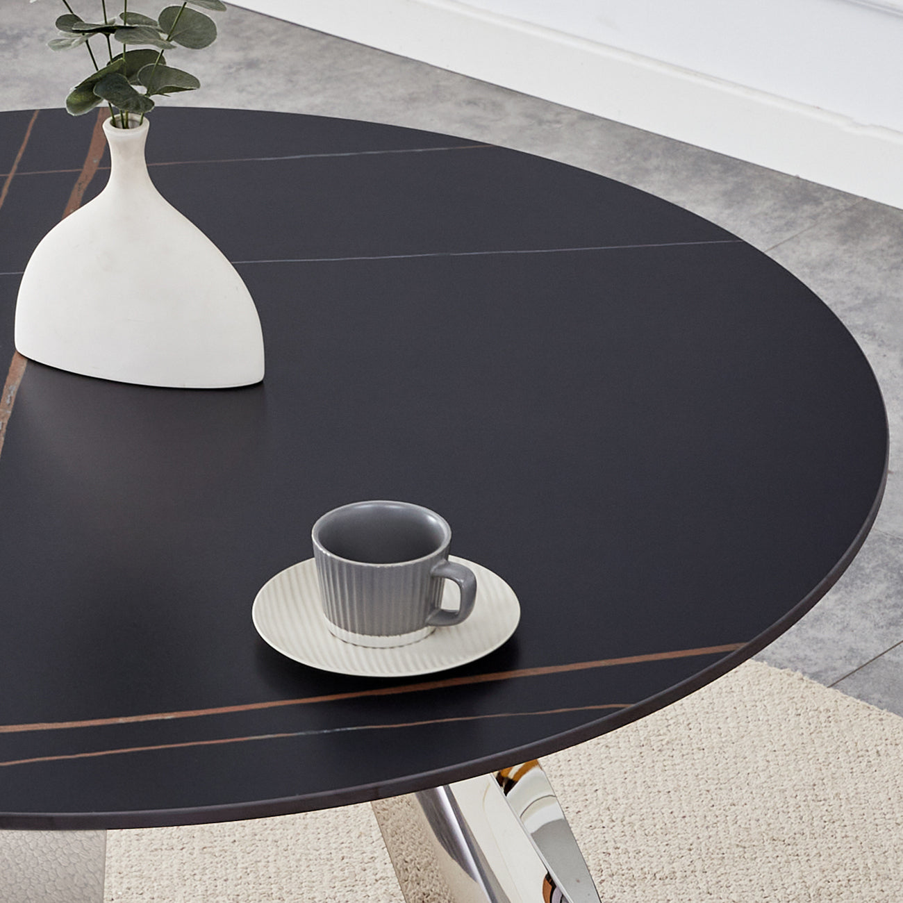 42' Luxury Sintered Stone Table: 0.45' Durable Top + 6' Steel Legs,350lb Capacity, Stain/Heat-Resistant Black Veined Surface - Modern Minimalist DesignW1512S00111