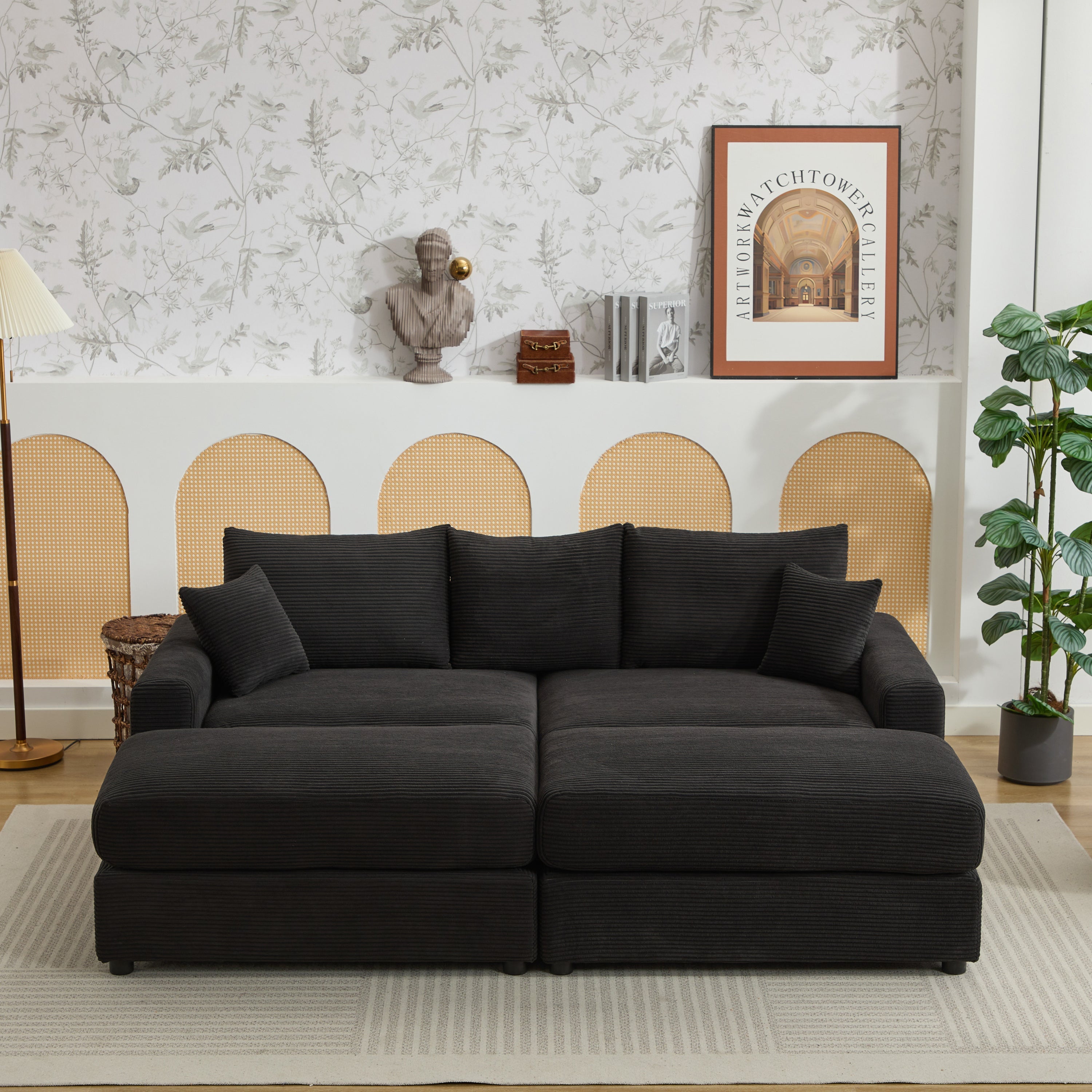 Modern Sectional Couch , 2 Pieces Corduroy Couch Cushion Covers , Soft Stretch Sofa Slipcovers with 2pcs Pillows