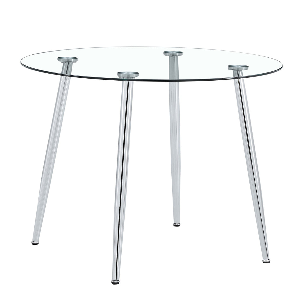 A glass tabletop with a diameter of 40 inches and a modern minimalist circular dining table with silver metal legs.Suitable for living rooms, and conference rooms.W1151S03392
