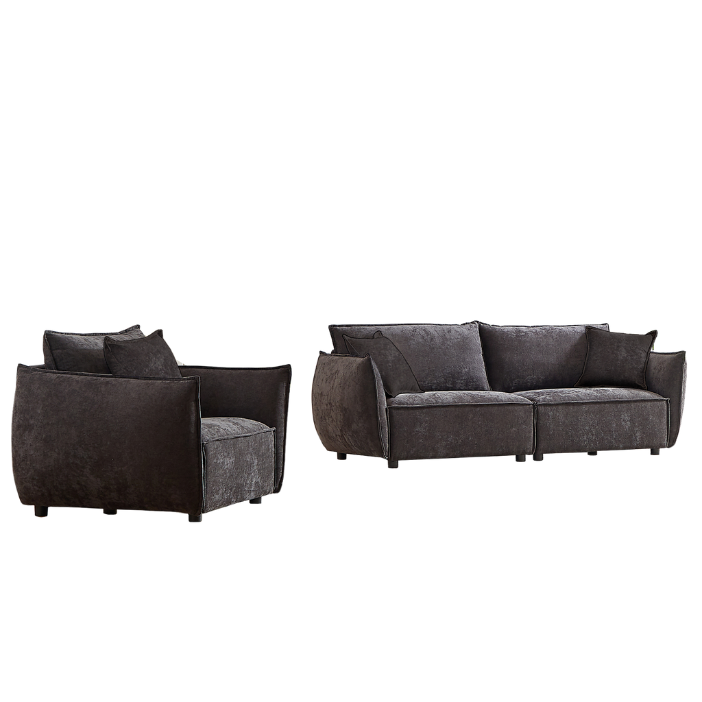3-Seater + 1-Seater Combo Sofa Modern Living Room Sofa, Linen Fabric Sofa, Wooden Frame with 3 Pillows, Apartment Sofa Furniture