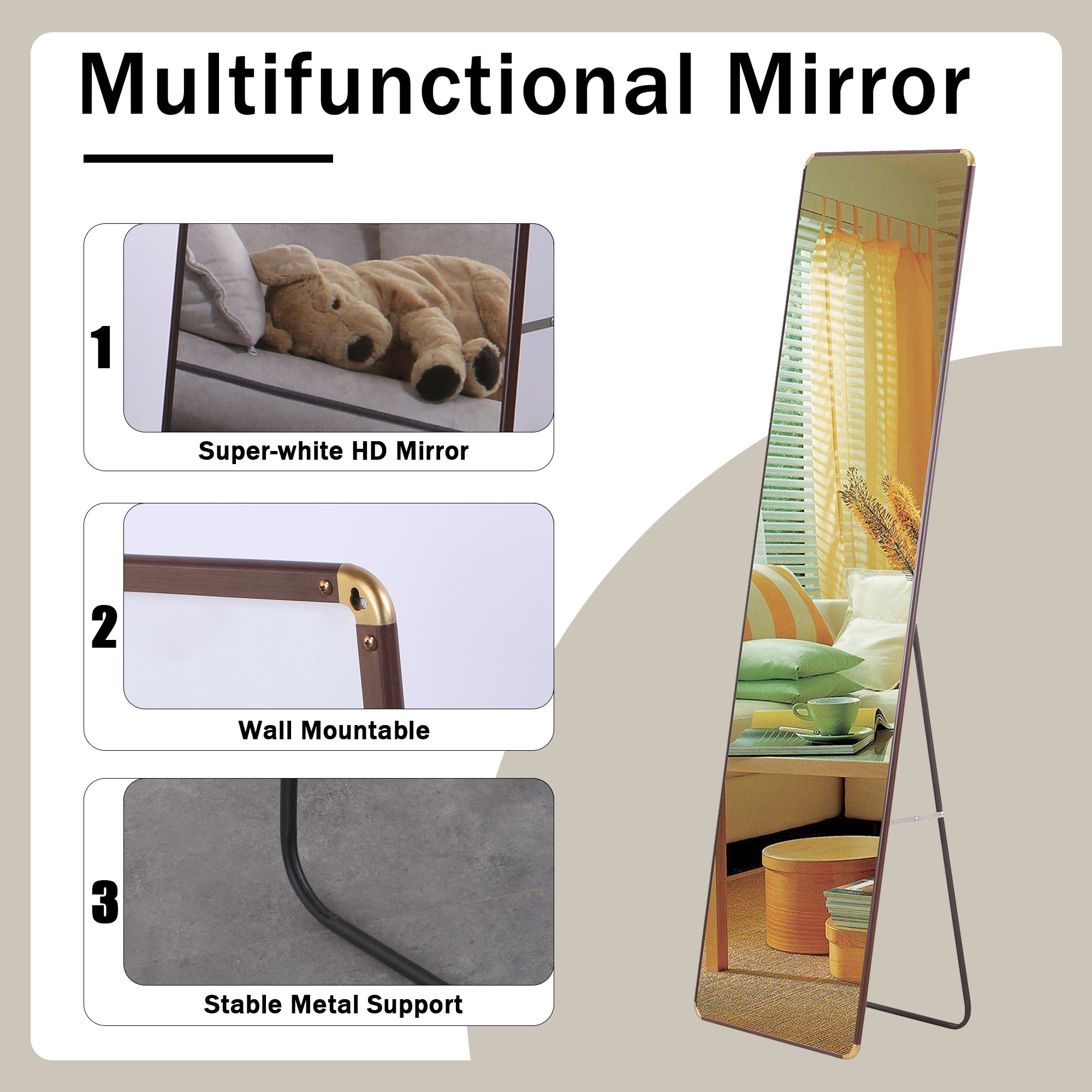 The 4th generation floor standing full-length mirror. wall mirror, bathroom makeup mirror, bedroom foyer, clothing store, wall mounted. 60 "* 16.5"