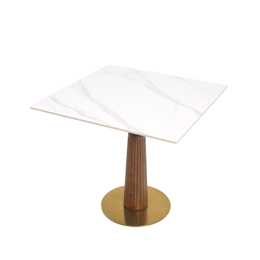 Modern Square Dining Table, 33.5' Sintered Stone Table with Wooden Leg & Gold Base, 2 - Person Kitchen Table for Small Space, 150lbs Weight Capacity(Only the Negotiation Table)
