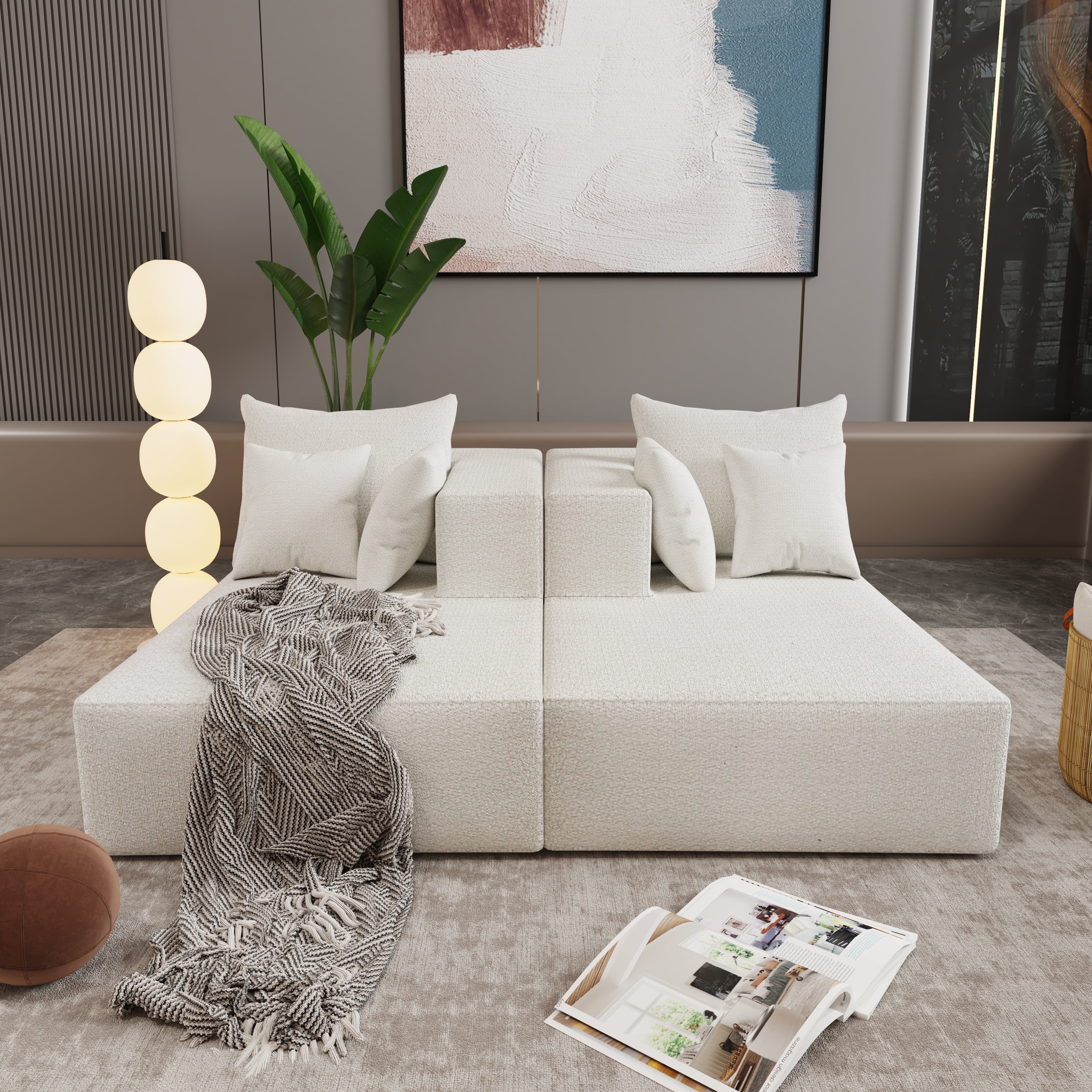 Four seater combination sofa, sofa bed, made of high-density sponge and soft linen fabric, with multiple combination methods (beige)