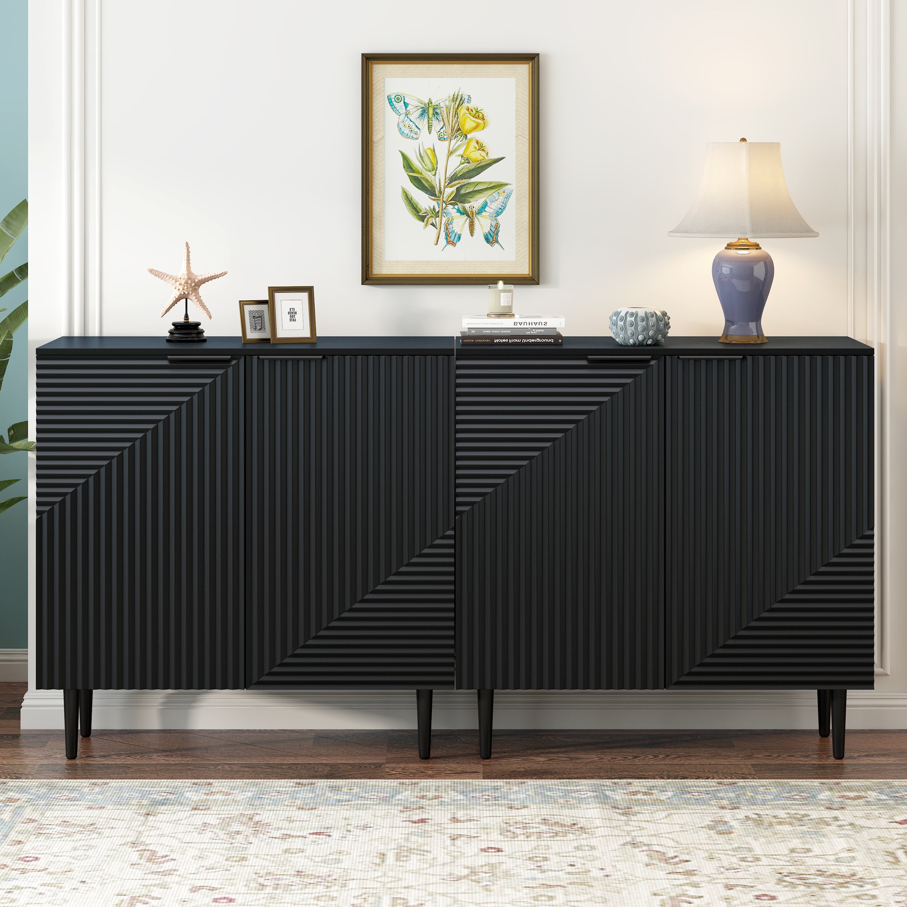 Mirod Set of 2 Modern Minimalist Side Cabinets,Versatile Storage Solution,Adjustable Shelves,Stylish Geometric Door Design,Perfect as TV Stand