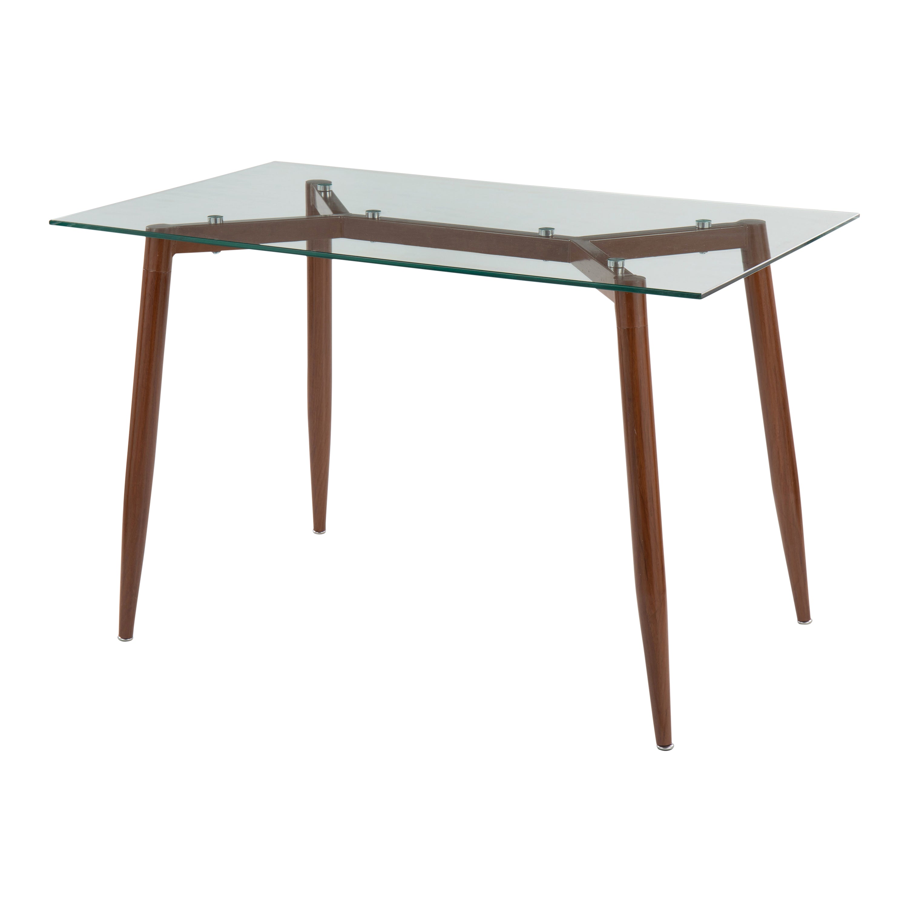 Clara Contemporary Table in Walnut Metal with Clear Tempered Glass Top by LumiSource