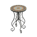Vibrant French Country Round Ceramic Outdoor Side Table Black Ceramic Tile 14x14x22.44 inches