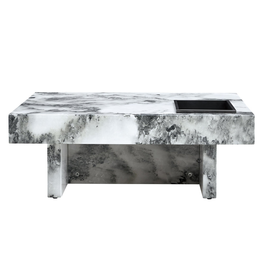 A modern and practical coffee table, black and white in imitation marble pattern, made of MDF material. The fusion of elegance and natural fashion 31.4"* 31.4"* 12 "