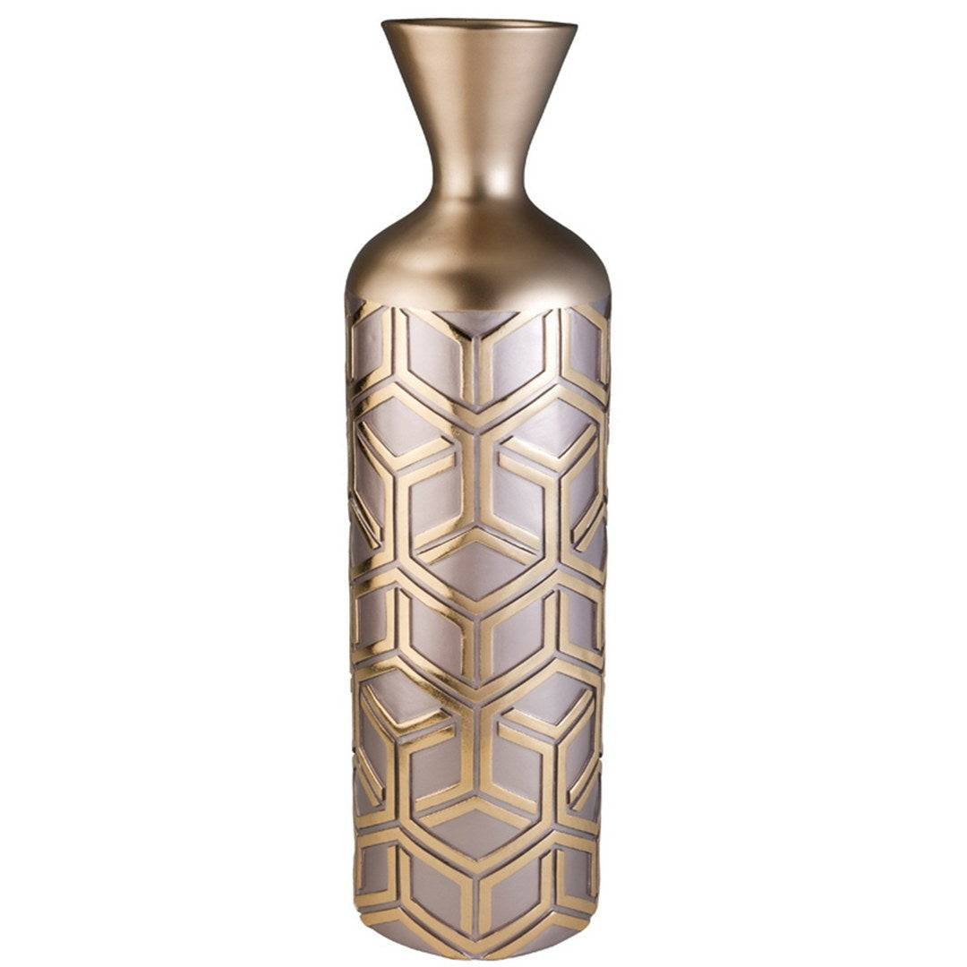 22" Tall Polyresin Decorative Vase, Weave Rose Gold Design