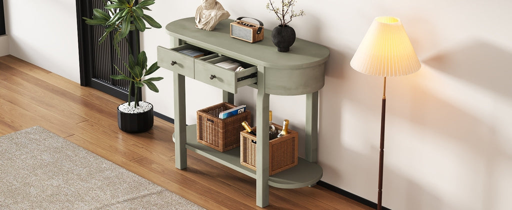TREXM Elegant Retro Console Table with Curved Design and Smooth Glaze for Entryways, Living Rooms and hallways (Grey)