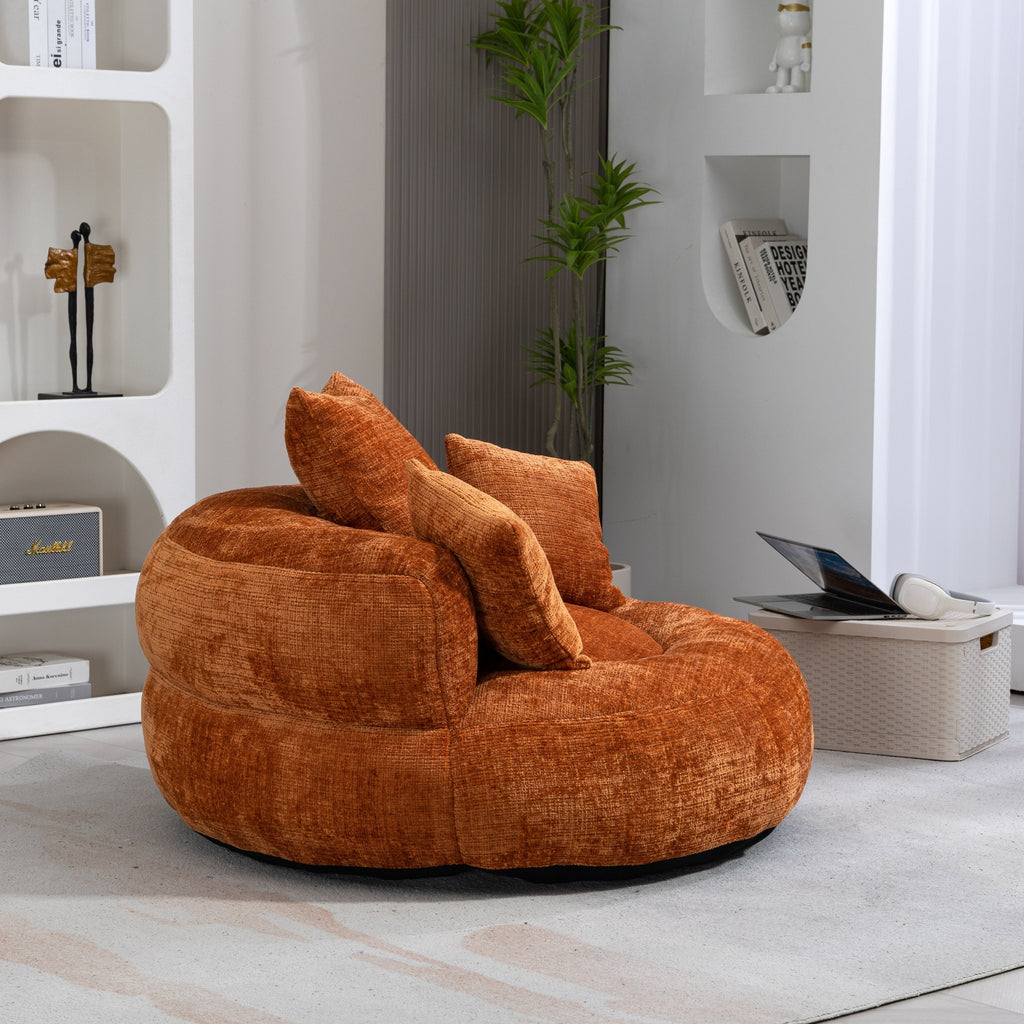 Lazy Sofa Durable Comfort Lounger High Back Bean Bag Chair for Adults and Kids, Indoor & Outdoor, Orange Chenille