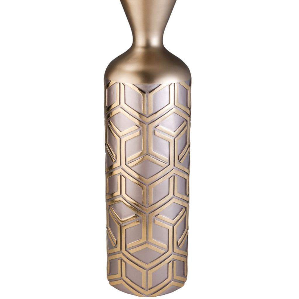 22" Tall Polyresin Decorative Vase, Weave Rose Gold Design