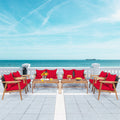 8PCS Patio Rattan Furniture Set With Acacia Wood Frame & Cushioned Sofa Chairs (97415280)