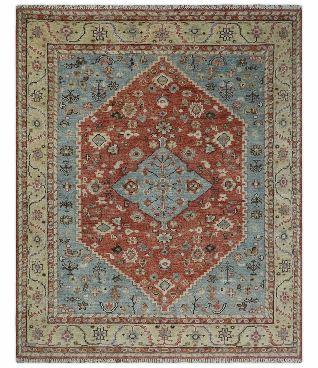 8x10 Antique look Traditional Floral Gray, Rust and Beige Hand knotted wool Area Rug