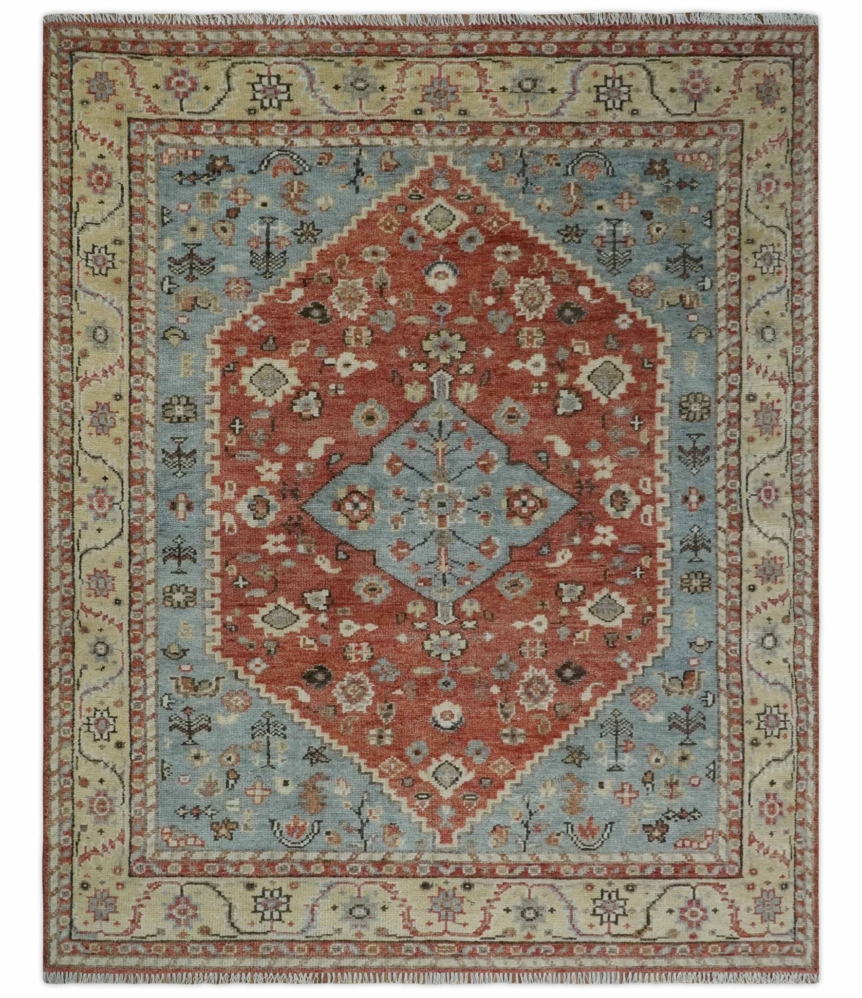8x10 Antique look Traditional Floral Gray, Rust and Beige Hand knotted wool Area Rug