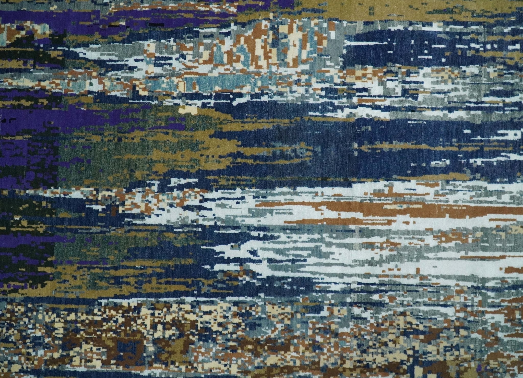 8x10 Fine Hand Knotted Brown Multicolor Modern Abstract Wool and Bamboo Silk Area Rug | AGR19