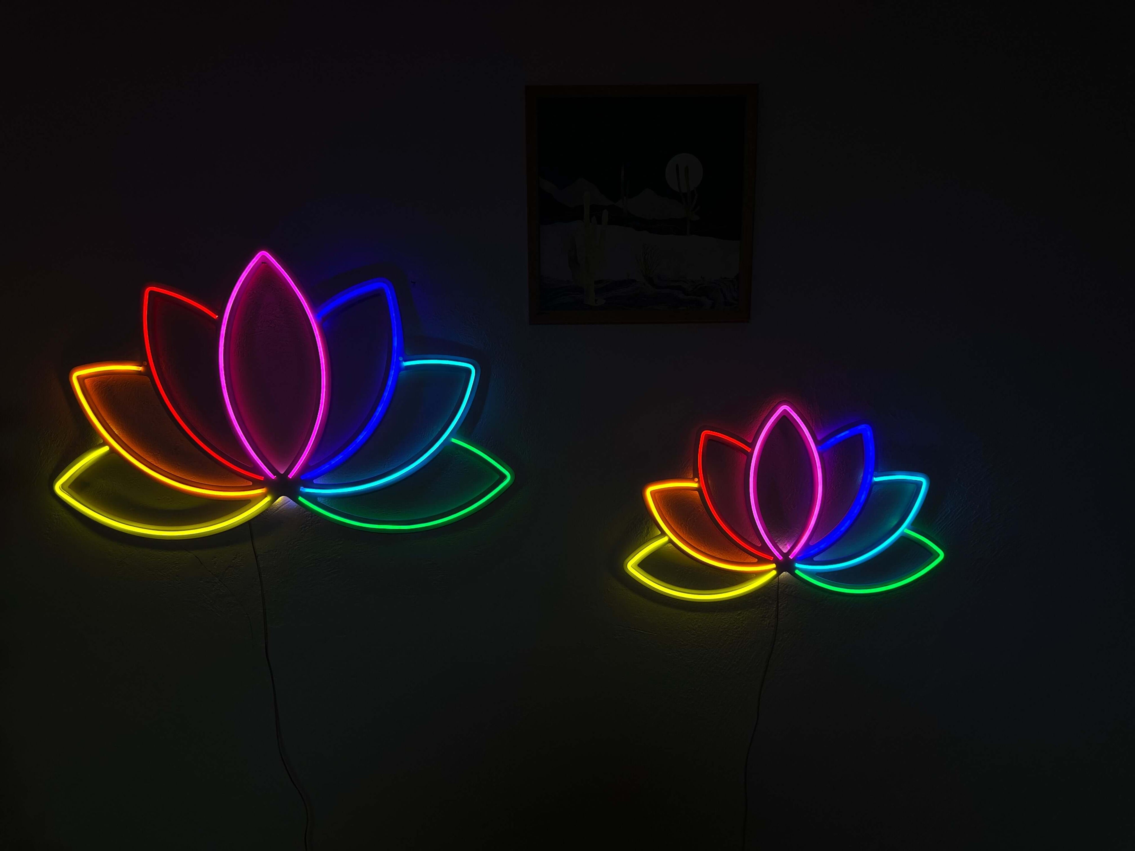Lotus Flower Neon Metal Wall Art, Yoga Wall Decor