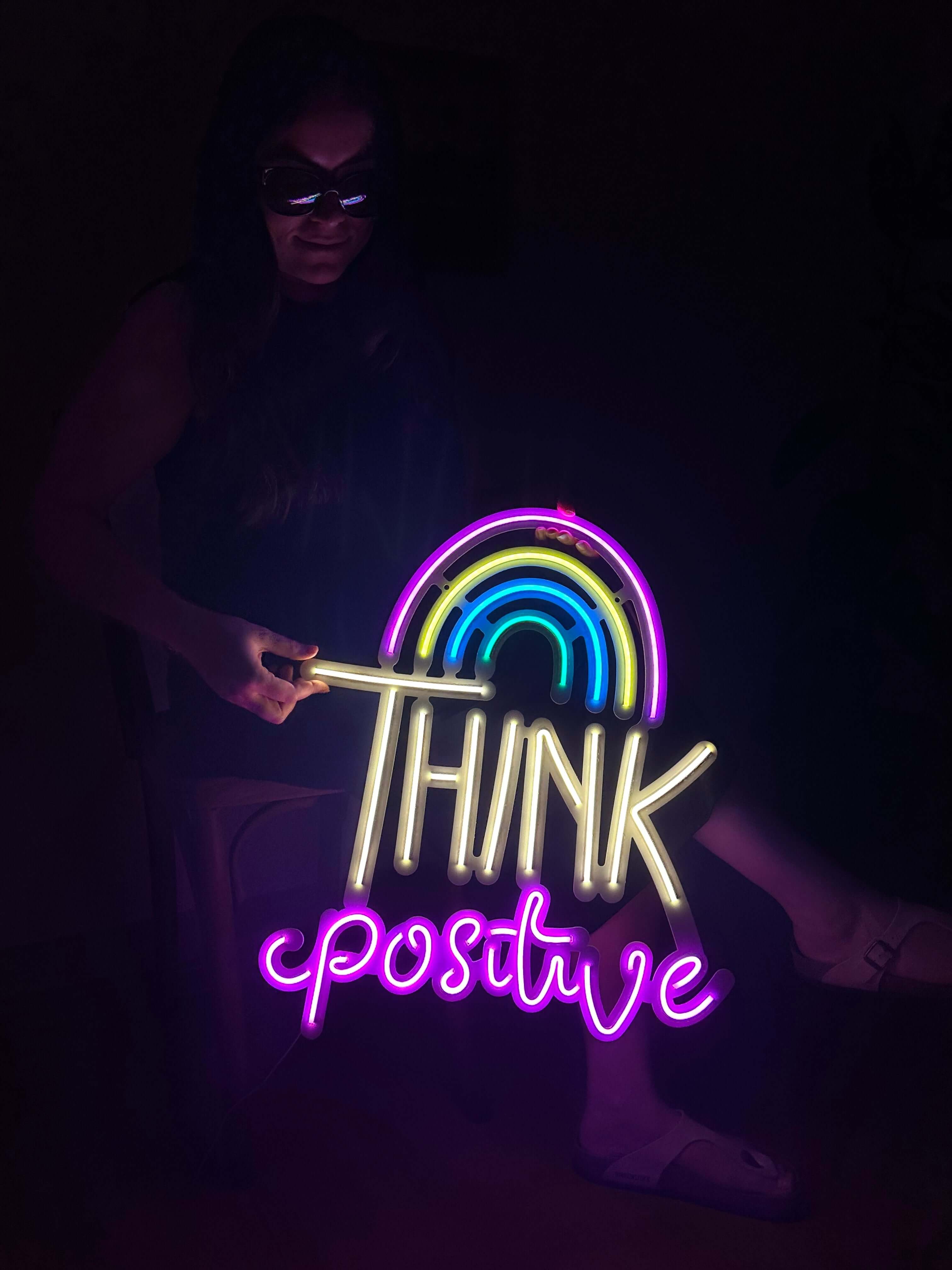 Think Positive Neon Sign, Neon Metal Wall Decor