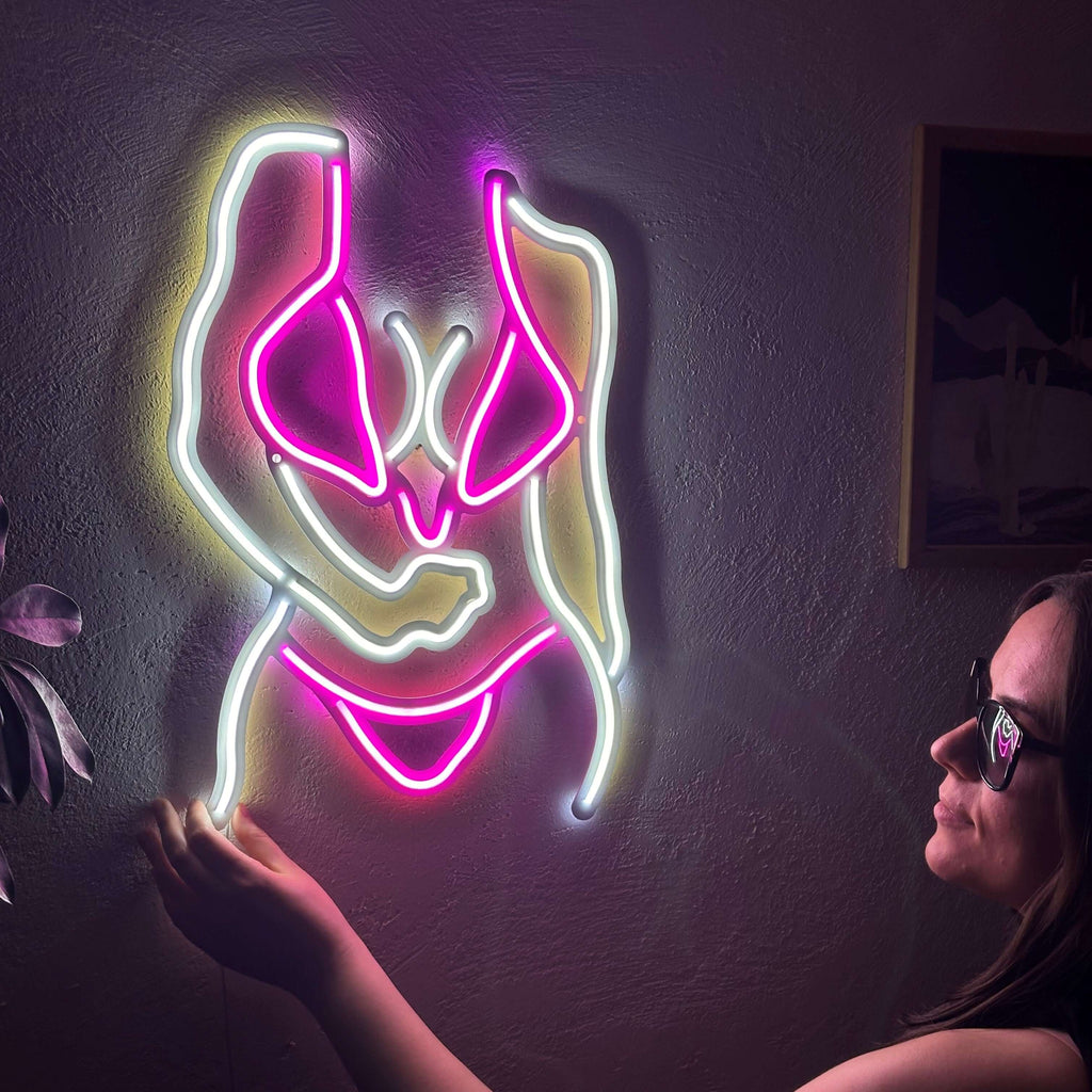 Bikini Girl Neon Metal Sign