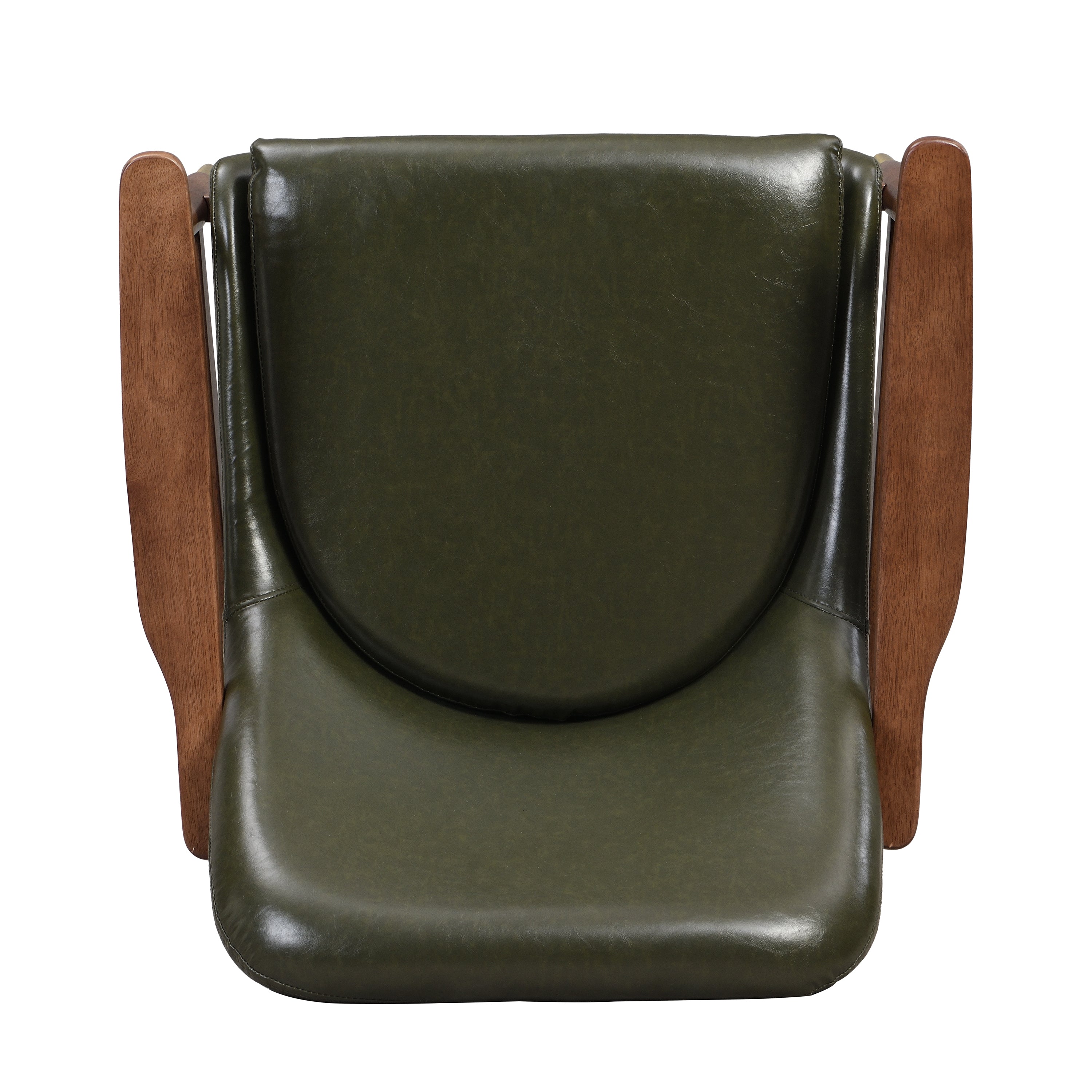 Mid-Century Faux Leather Accent Chair with Cushioned Seat, Solid Wood Frame, Brass-Tipped Legs, Cognac-Brown