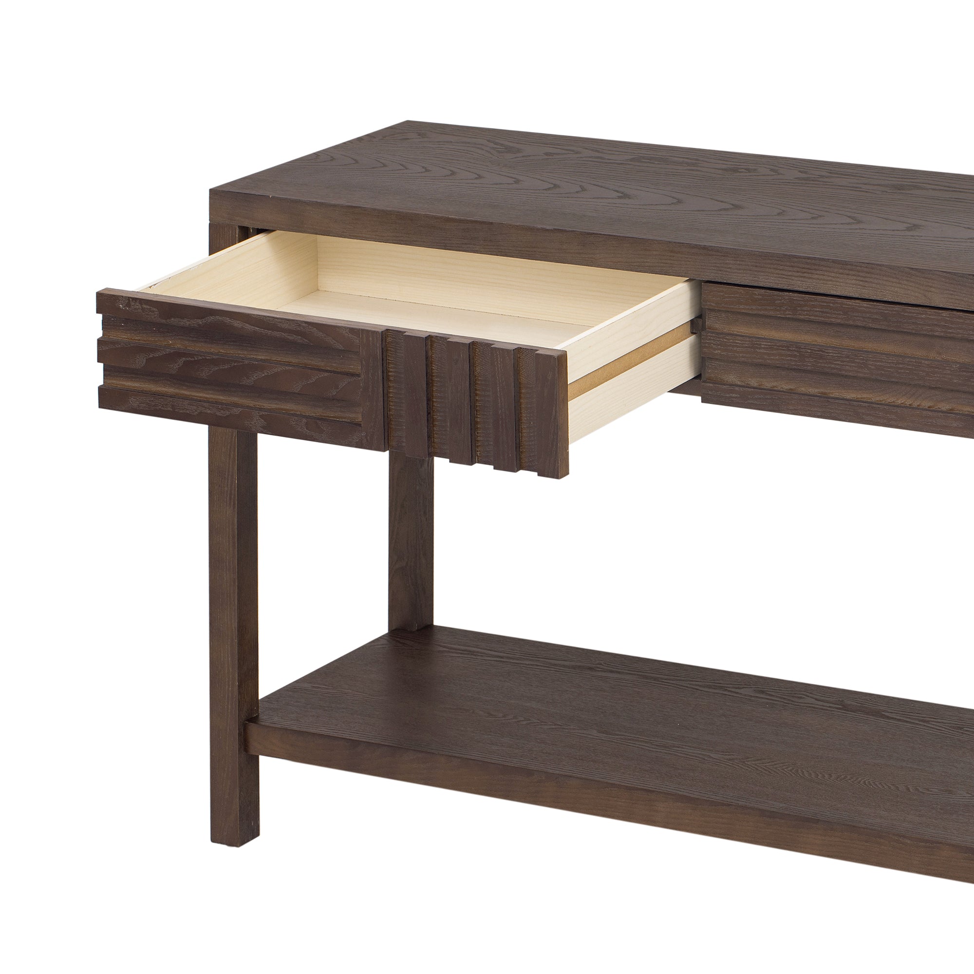 U_STYLE Modern Ash Veneer Console Table, Classic Striped Design, with 2 Drawers & Open Shelf, Perfect for Living Room, Hallway, Entryway, Study Room