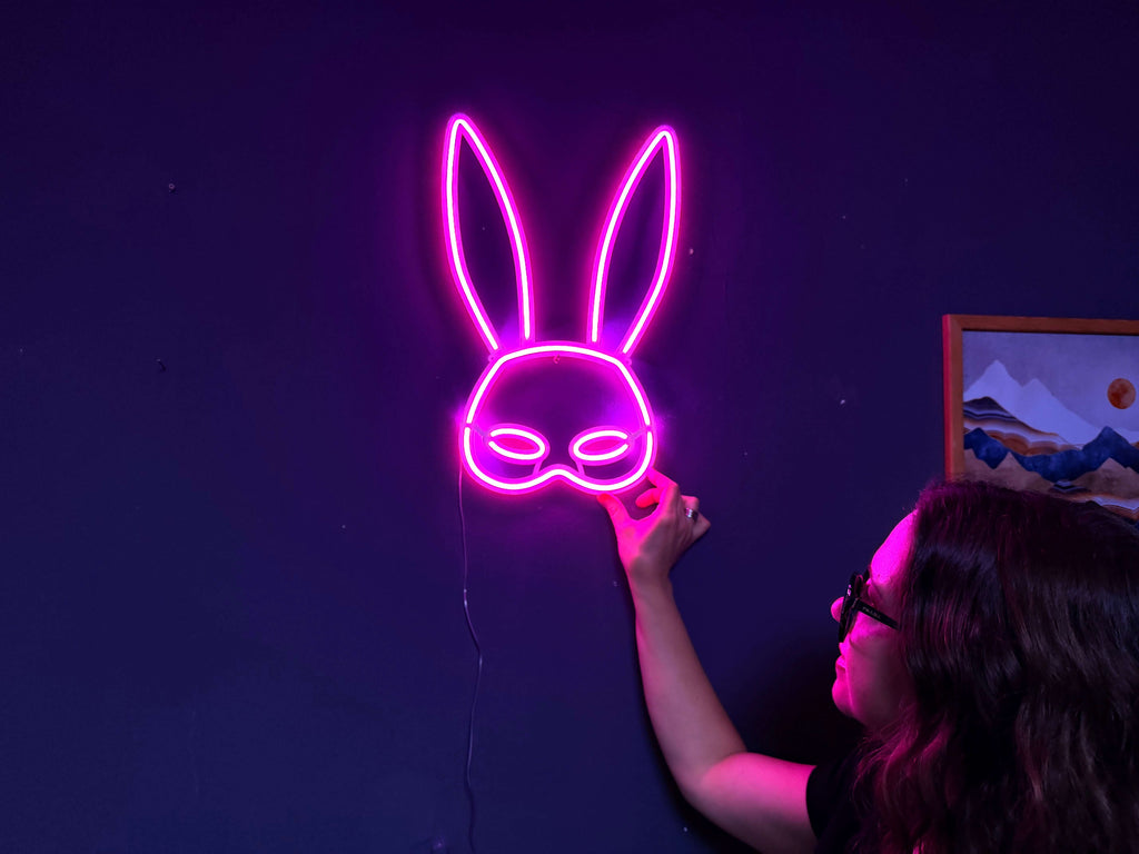 Rabbit Mask Neon Metal Sign