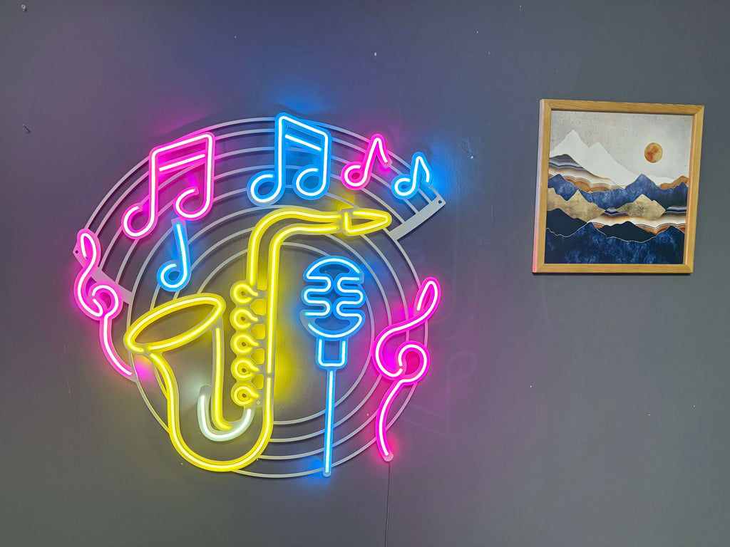 Saxophone & Music Neon Metal Sign