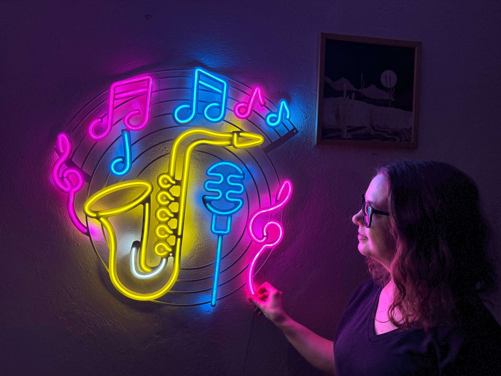 Saxophone & Music Neon Metal Sign