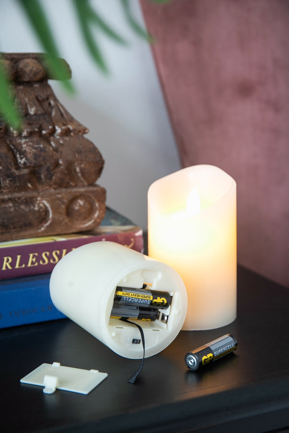 Set of 3 Flickering Ivory LED Candles with Remote Timer, L:D3X6' M:D3X5' S:D3X4'