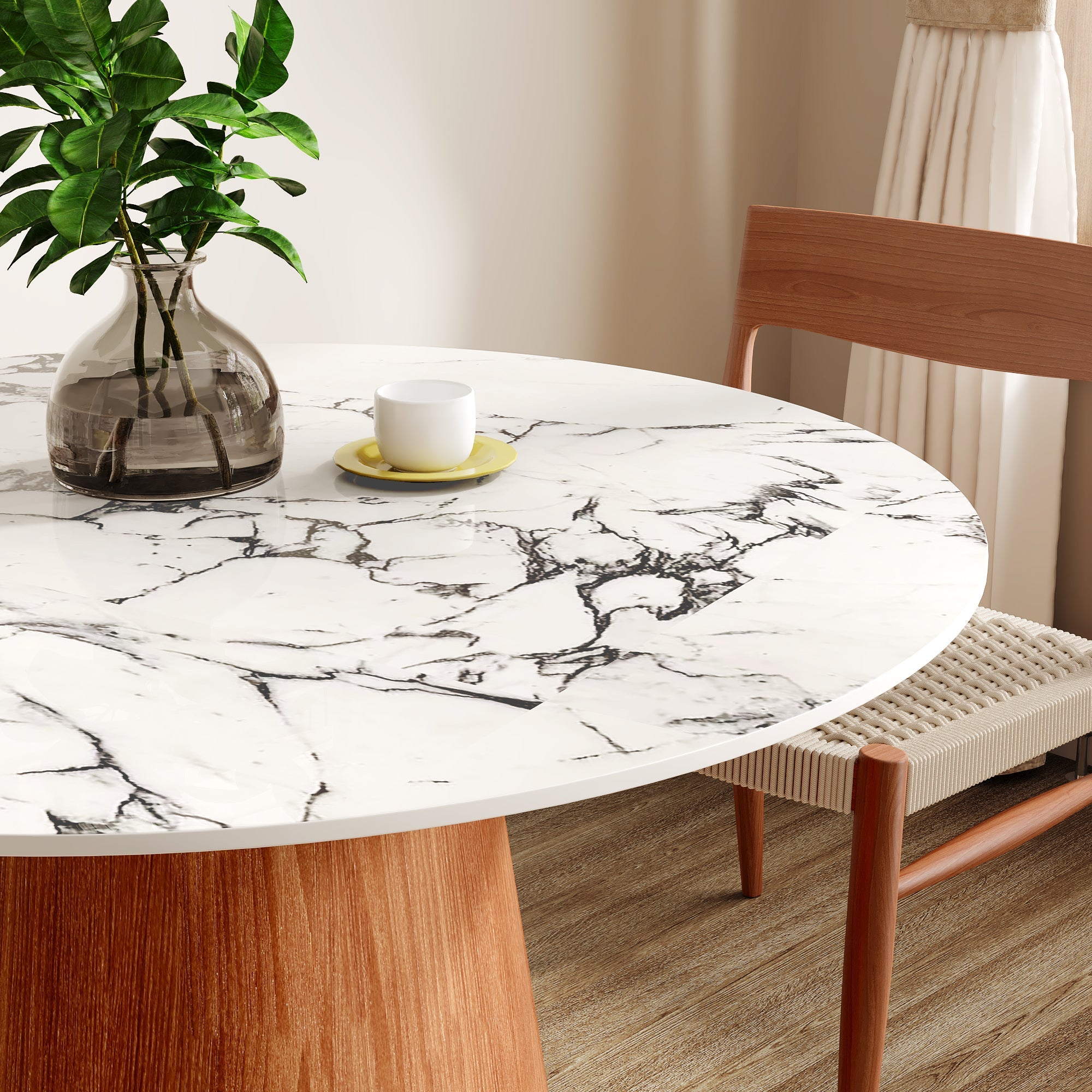 Small Round Solid Wood Pedestal Dining Table Table 43' For 2-4 People -  White Black