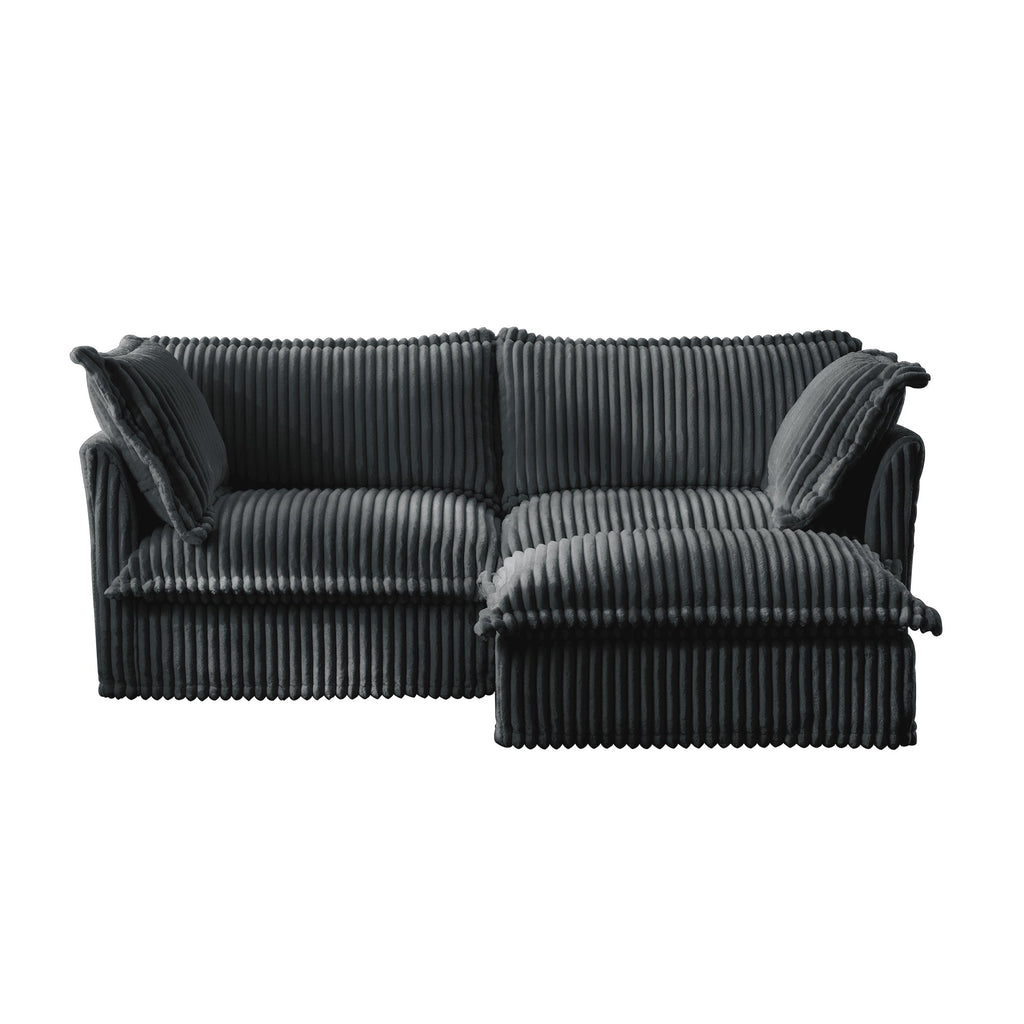 Slipcovered Sectional 2 Seater Sofa Couch with Convertible Ottoman, Wide and Deep Seat L Shaped Sofa with Detachable Cover and Soft Multiple Big Pillows,Gray Corduroy Fabric