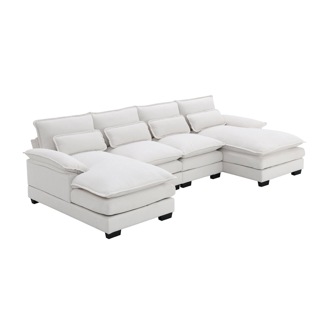 110*55' Modern U-shaped Sectional Sofa with Waist Pillows,6-seat Upholstered Symmetrical Sofa Furniture,Sleeper Sofa Couch with Chaise Lounge for Living Room,Apartment,5 Color