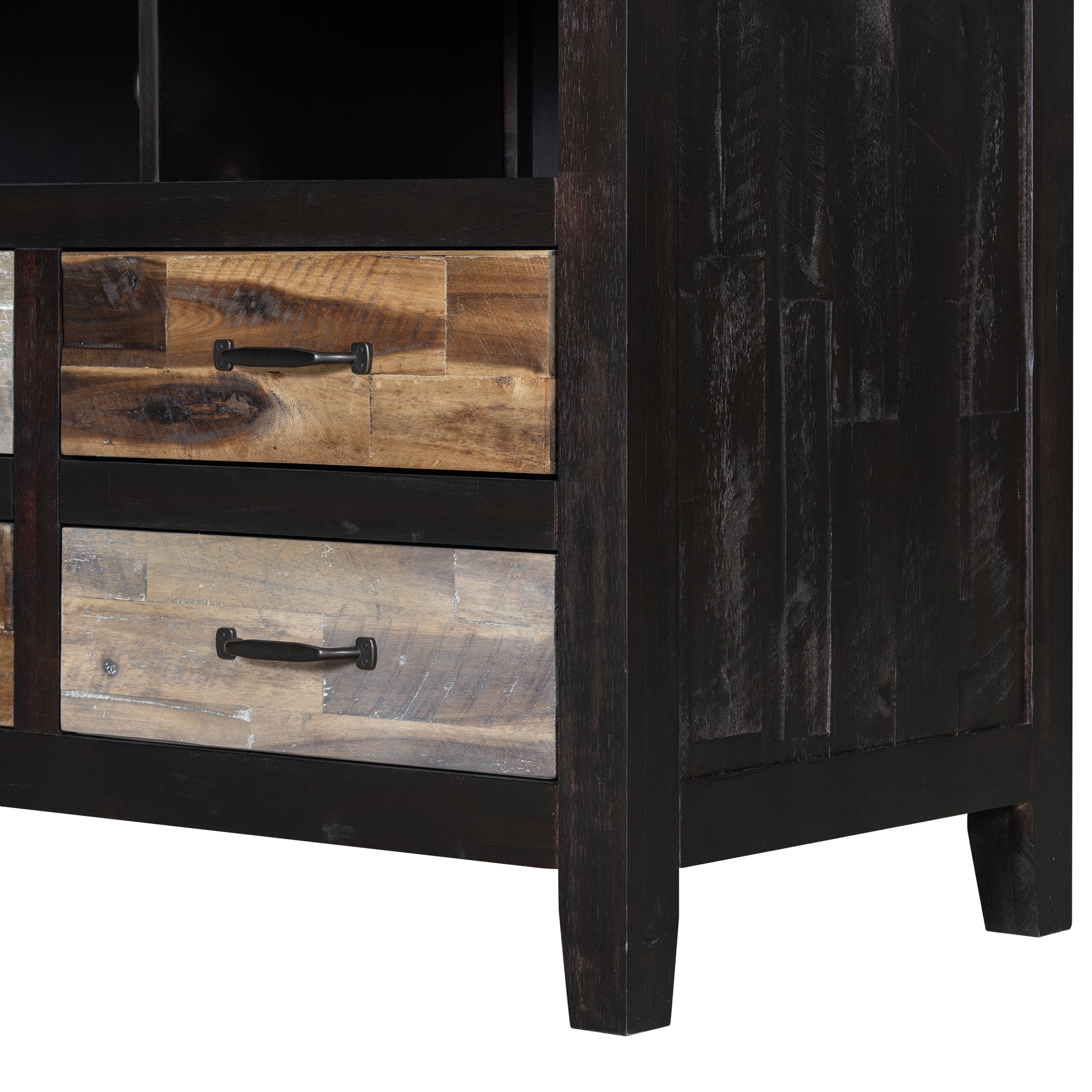 U-Can Retro Distressed Wooden TV Stand for TVs up to 65 Inches, Entertainment Center Media Console with 6 Drawers and 3 Shelves for Living room, Black