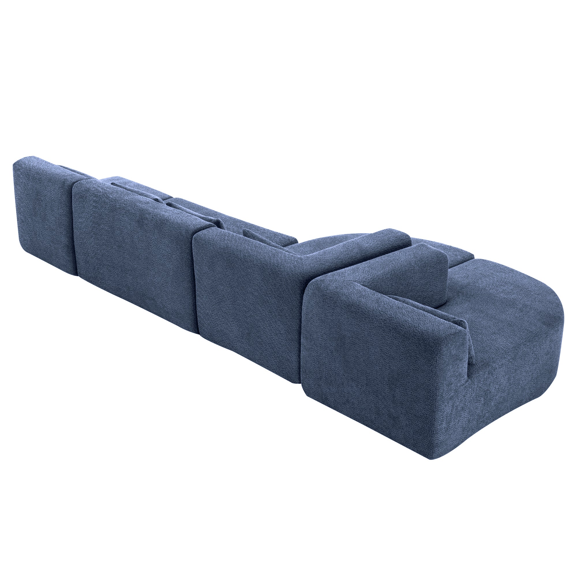 144' Upholstered Sofa Free-combined Sofa Couch with Two Chaise Lounge and Five Back Pillows for Living Room, Blue