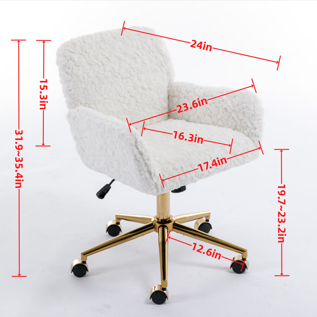 A&A Furniture Office Chair,Artificial rabbit hair Home Office Chair with Golden Metal Base,Adjustable Desk Chair Swivel Office Chair,Vanity Chair(Black)