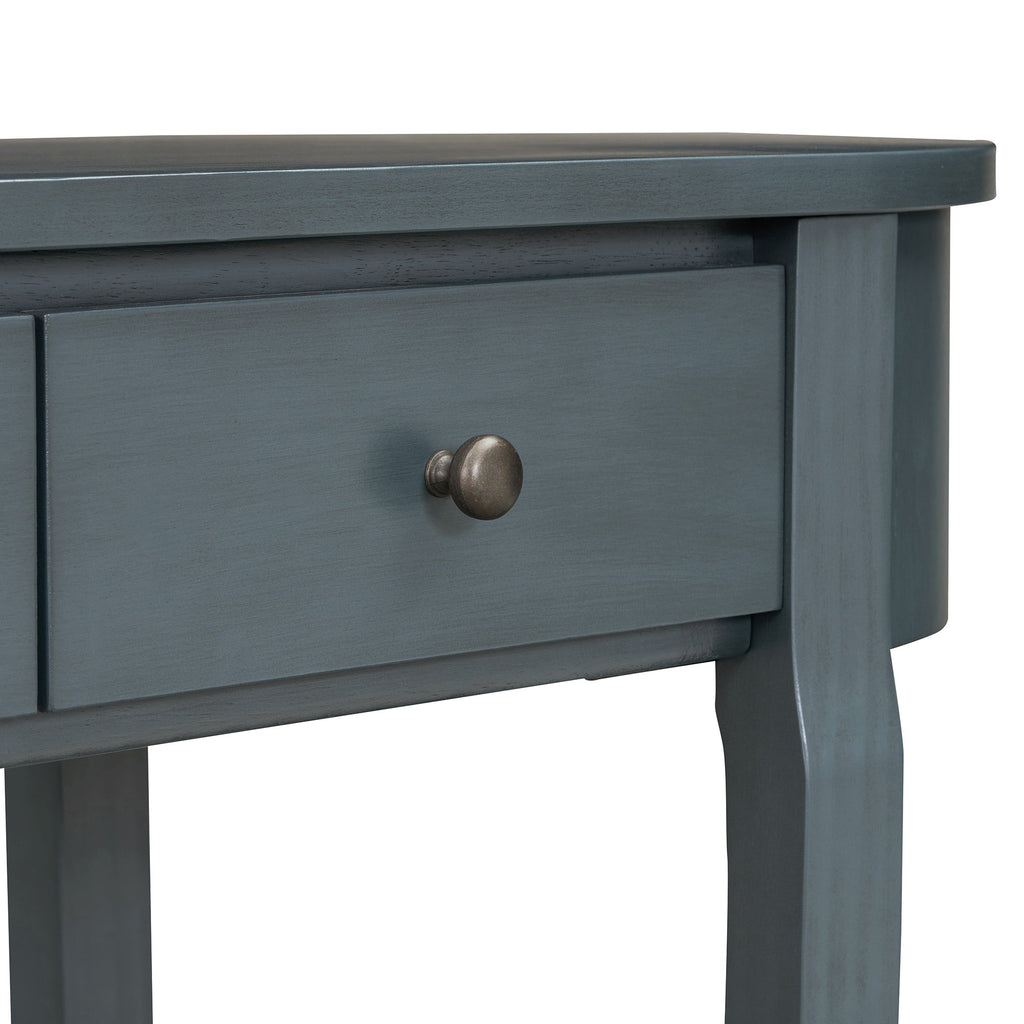 TREXM Elegant Retro Console Table with Curved Design and Smooth Glaze for Entryways, Living Rooms and hallways (Navy)