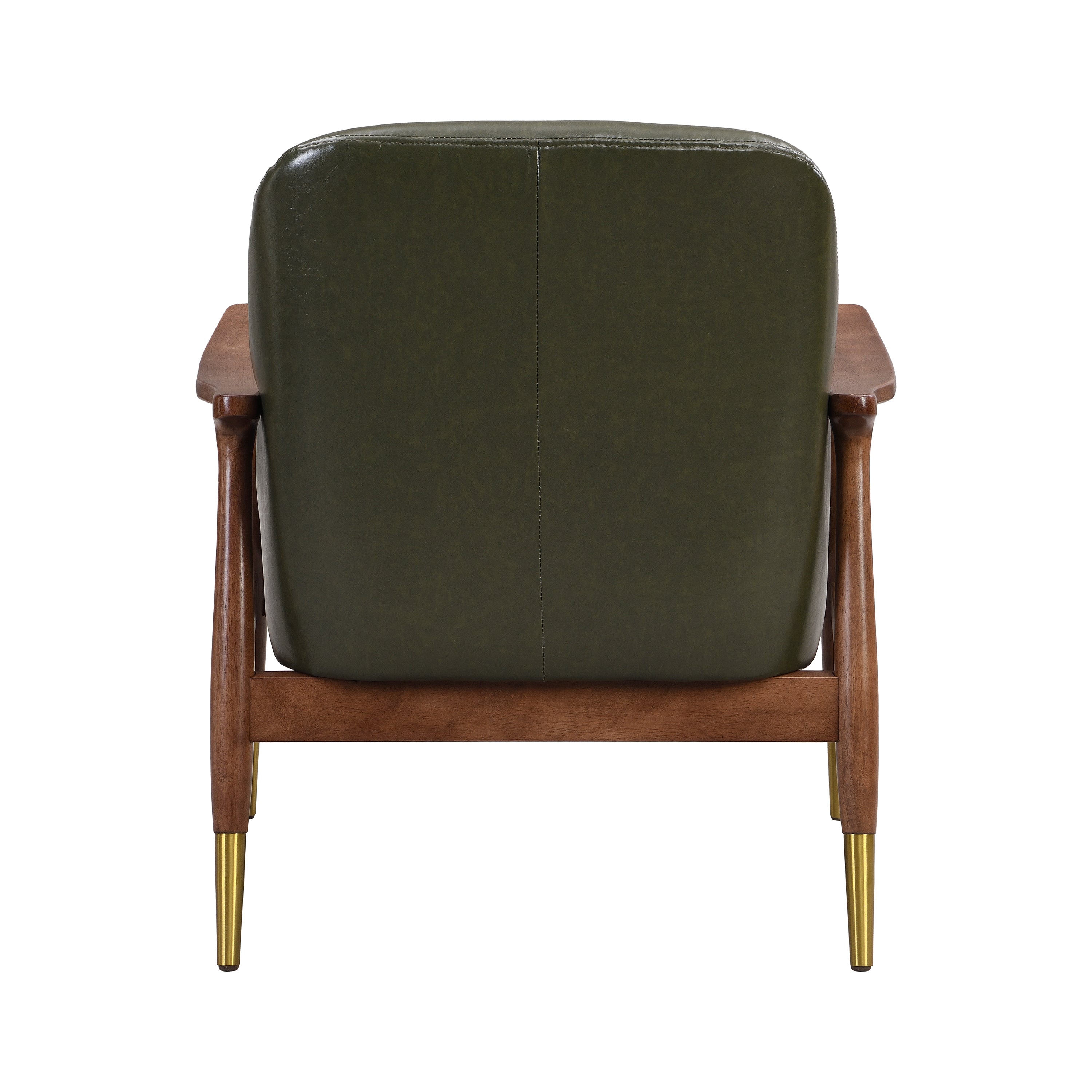 Mid-Century Faux Leather Accent Chair with Cushioned Seat, Solid Wood Frame, Brass-Tipped Legs, Cognac-Brown