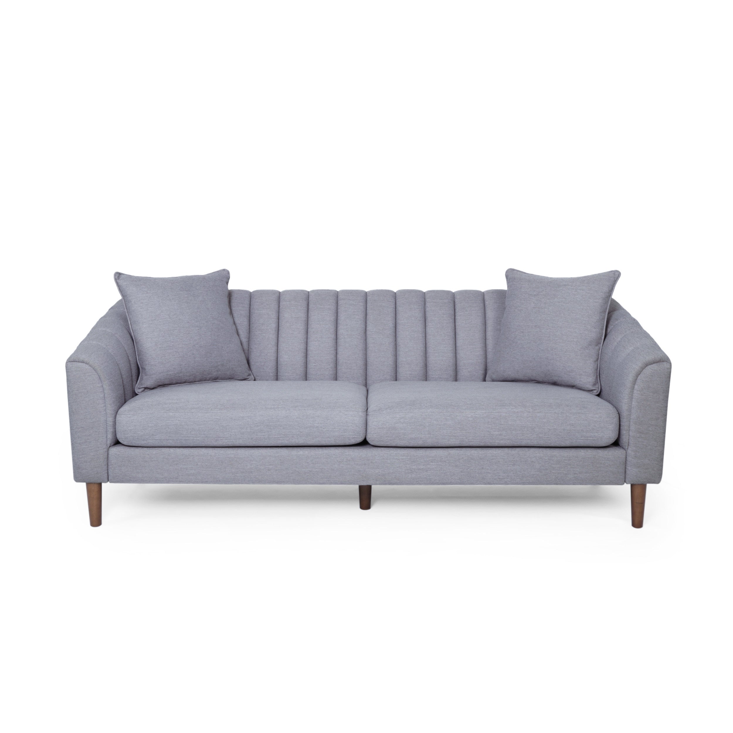 Contemporary 3-Seater Sofa with Plush Accents and Button Tufted Diamond Stitching in Grey Fabric