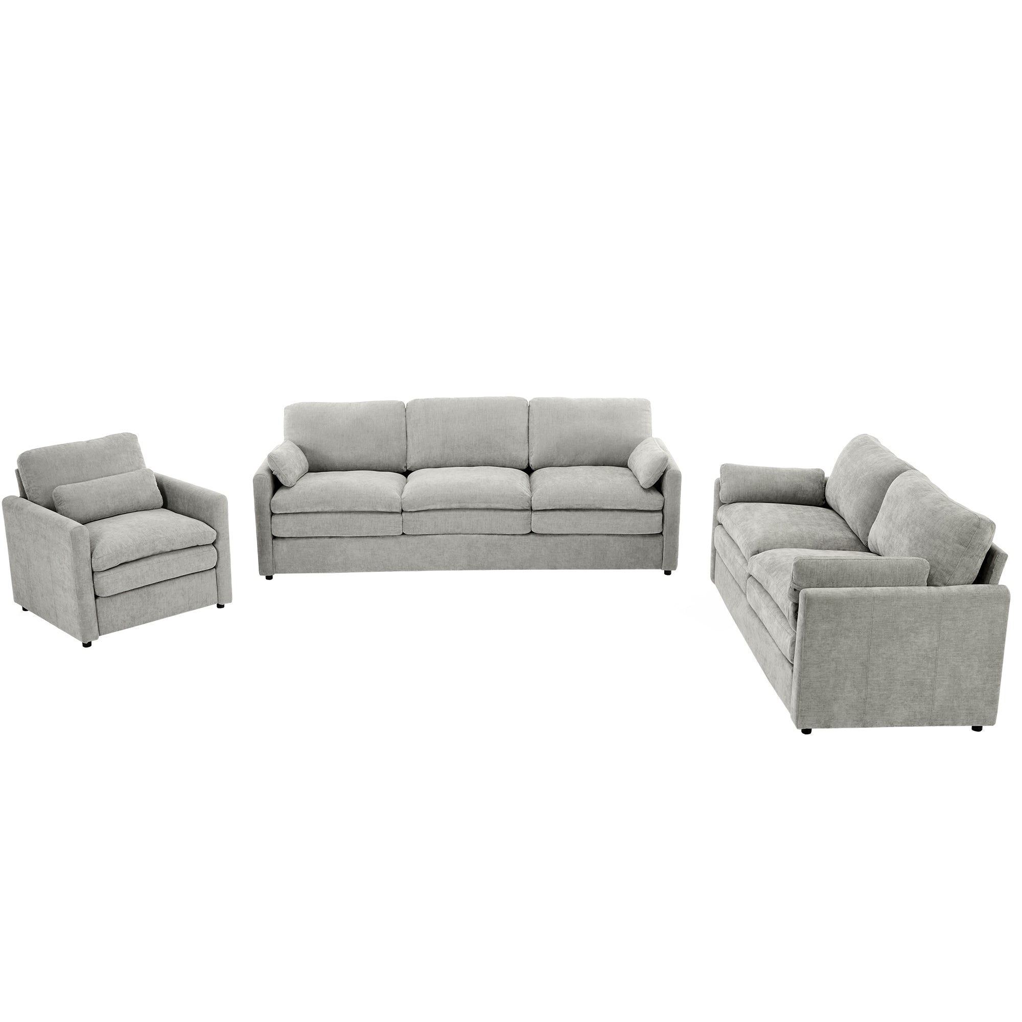 Cozy Upholstered Sofa Set Oversized Comfy Cloud Sofa Double Cushion Sofa Group Plush Cushion Sofa Couch for Living Room, Light Grey