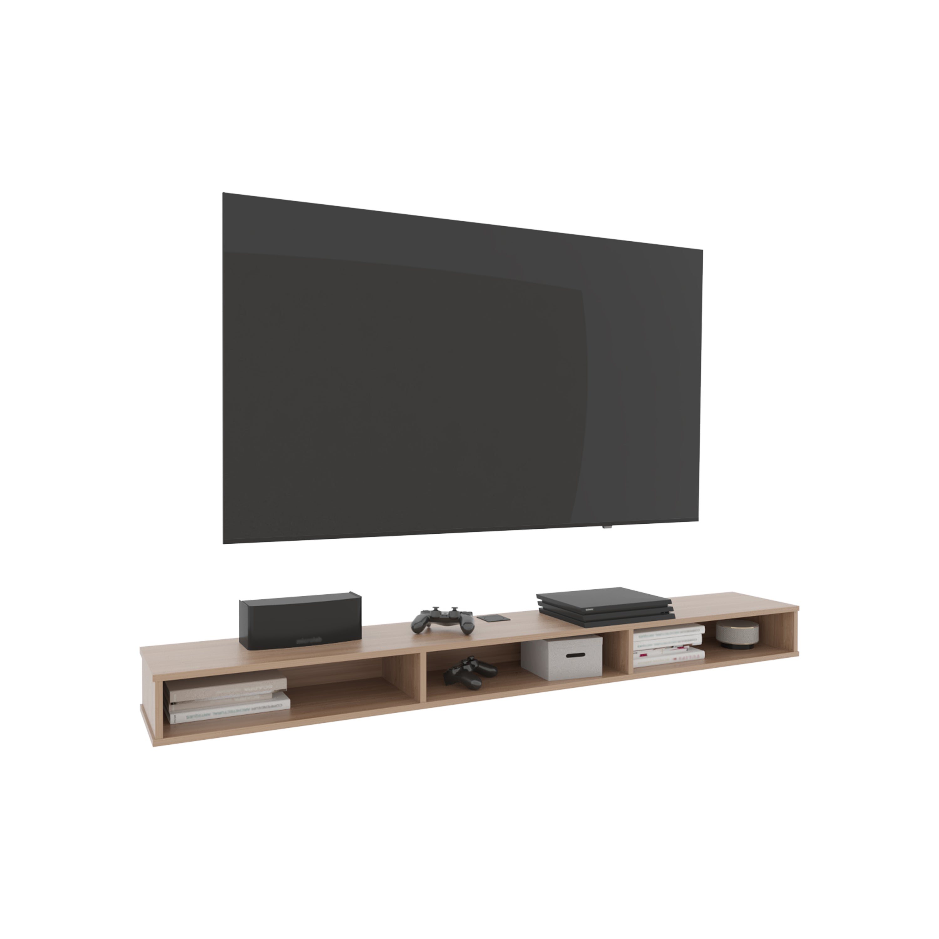 Luft 71' Wide 3-Shelves Floating TV Stand,Wall Mounted,  Media Console Entertainment Center with cable management, for Living Room, Bedroom Natural Oak